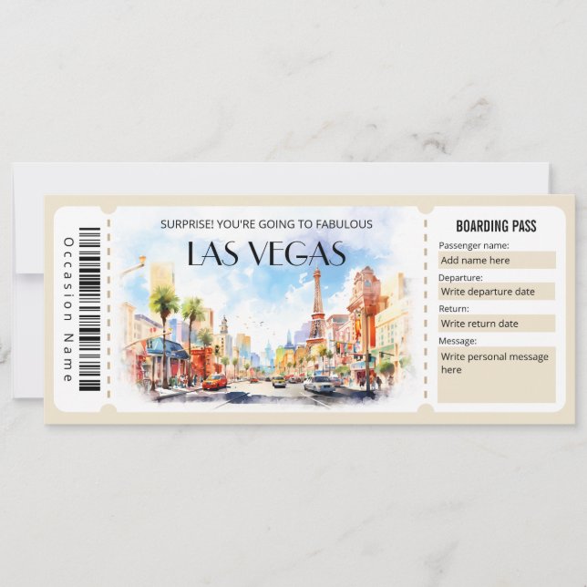 Editable Las Vegas Flygplan Boarding Pass Biljett Inbjudningar (Framsida)