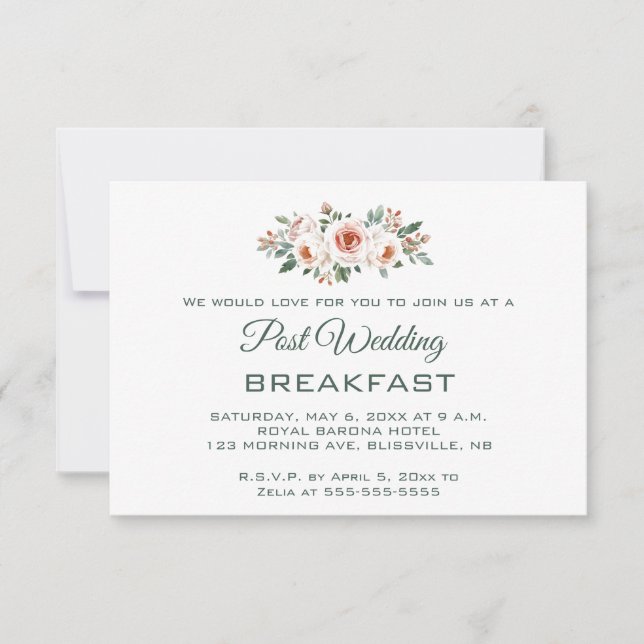 Editable Light Pink Roses Post Wedding Breakfast OSA Kort (Framsida)