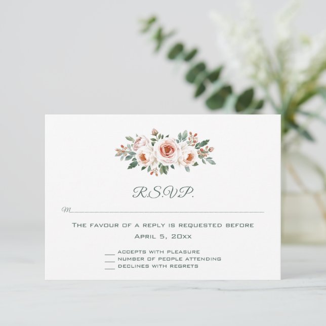 Editable Light Pink Roses Response Card OSA Kort (Stående Fram)