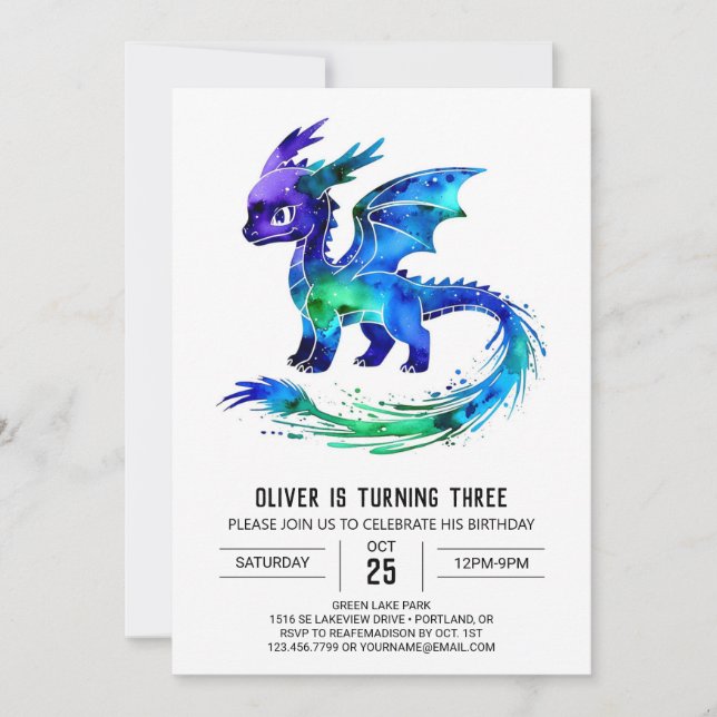 Editable Lila Dragon Digital Boy Birthday Inbjudningar (Framsida)