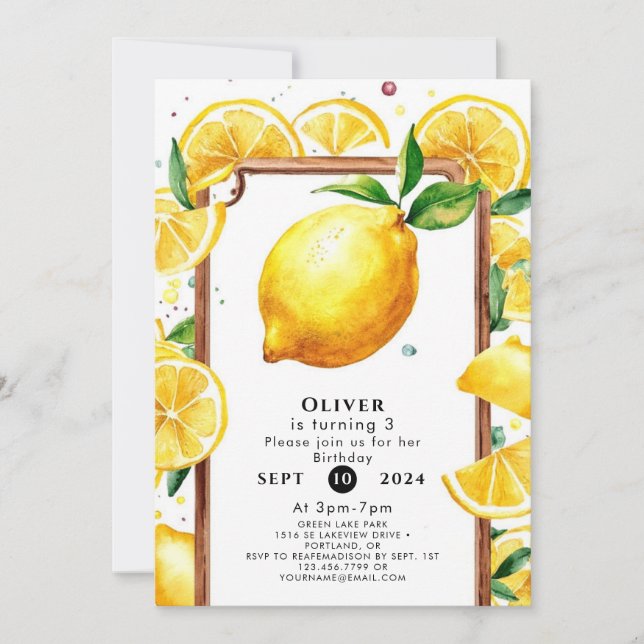 Editable Little Lemon Birthday Inbjudningar (Framsida)