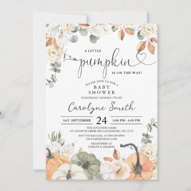 Editable Little Pumpkin Baby Shower-inbjudan Inbjudningar (Framsida)