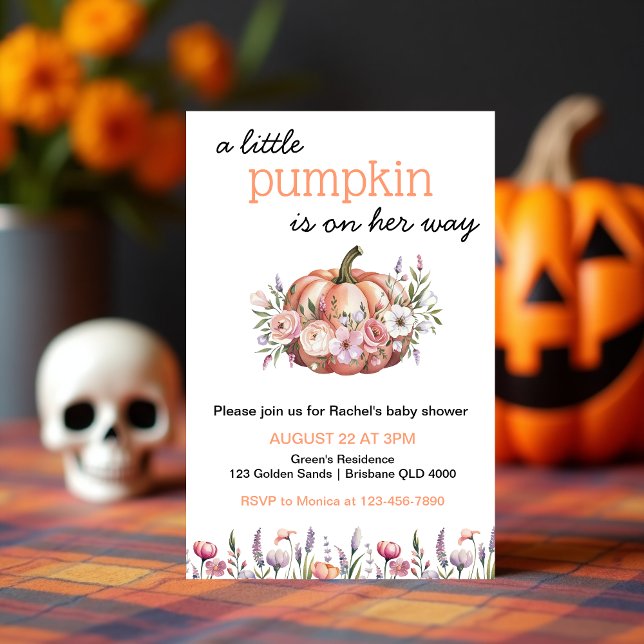 Editable Little Pumpkin Flicka Shower Inbjudningar (Cute Editable Little Pumpkin Baby Girl Shower Invitation )