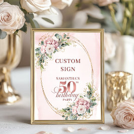Editable Luxury Rose Gold 50th Birthday Tabletop  Poster