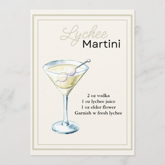Editable Lychee Martini-receptkort Meny (Framsida)
