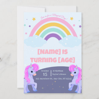 Editable Magic Unicorn Birthday-inbjudan Inbjudningar