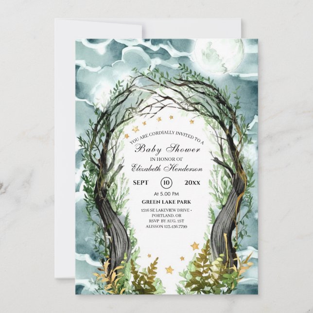 Editable Magic Woodland Forest Baby Shower Inbjudningar (Framsida)