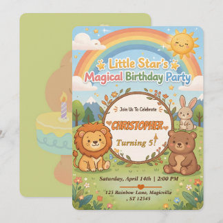 Editable Magical Forest Animals Birthday Invite Inbjudningar
