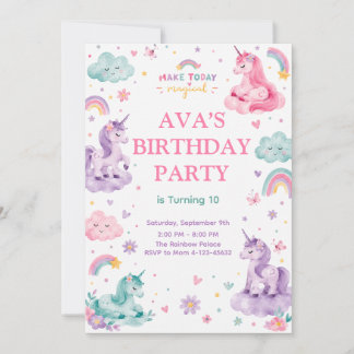 Editable Magical Unicorn Birthday Card Inbjudningar