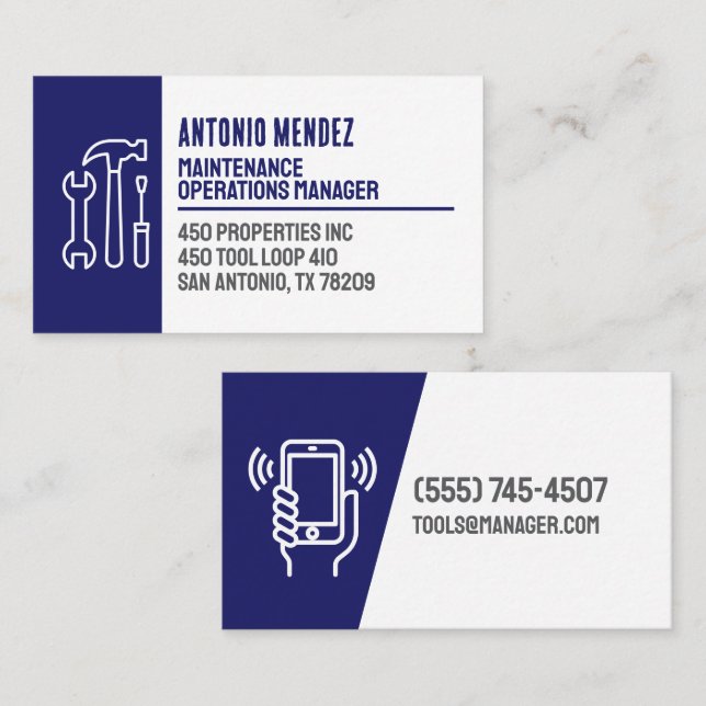 Editable Maintenance Hammer Logo Business Card Visitkort (Fram/baksida)