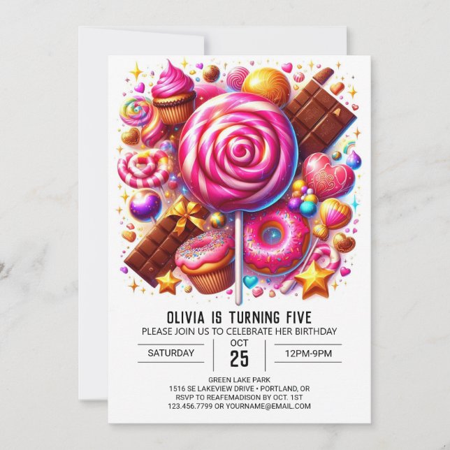 Editable Majestic Candyland Digital Birthday Inbjudningar (Framsida)