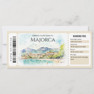 Editable Majorca Flygplan Boarding Pass Biljett Inbjudningar