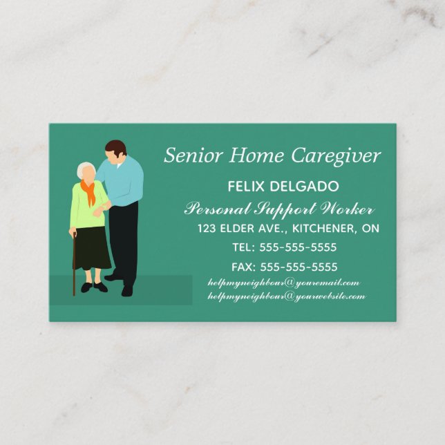 Editable Male Home Care and Nursing Services Visitkort (Framsida)