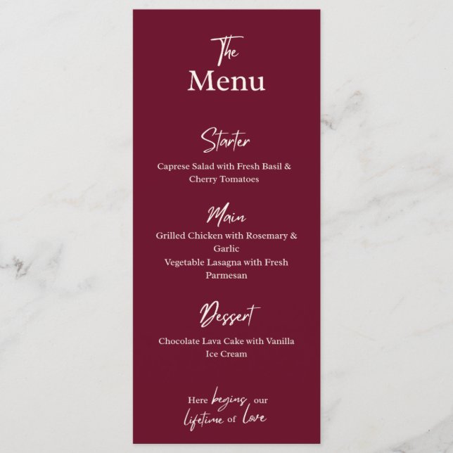 Editable Maroon Wedding Flat Menu Card  Meny (Framsida)