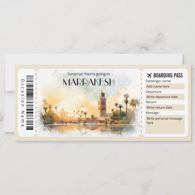 Editable Marrakesh Boarding Pass Flygplan biljett Inbjudningar (Framsida)