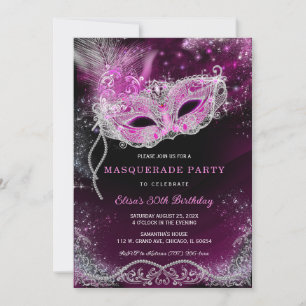 Editable Masquerad Black och Rosa Party Inbjudningar