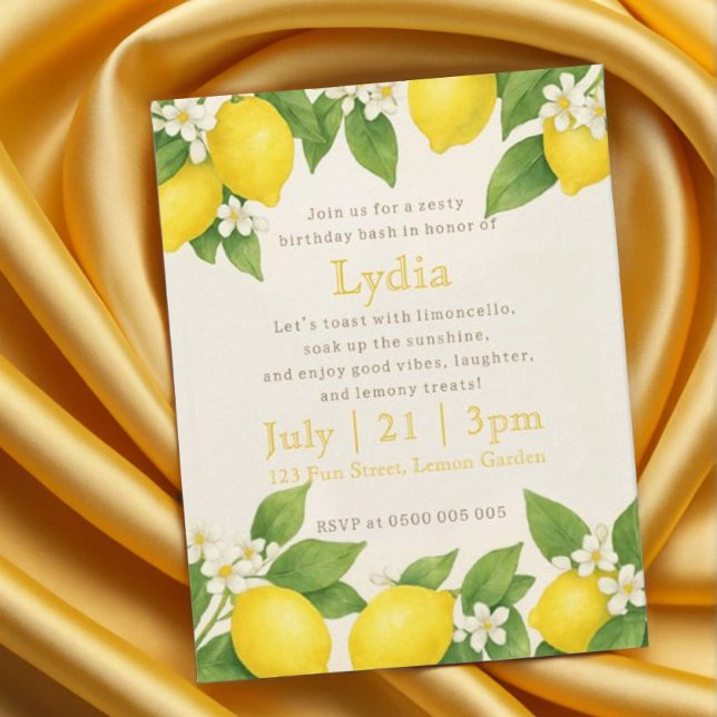 Editable Mediterranian Limoncello Birthday Inbjudningar (Skapare uppladdad)