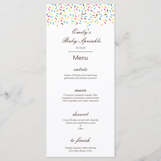 Editable Menu, Baby Sprinkle Party Menu, Ice Cream Meny (Framsida)