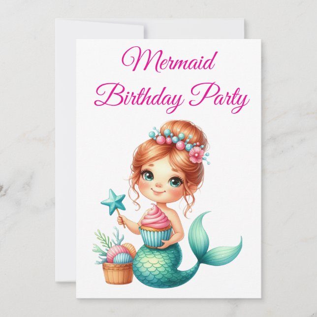 Editable Mermaid Birthday Invitation 🧜‍♀️✨  Inbjudningar (Framsida)