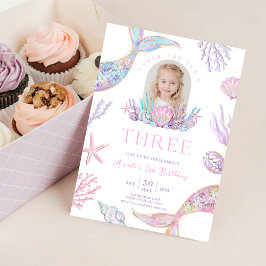 Editable Mermaid Tail 3rd Birthday Invite Glitter  Inbjudningar