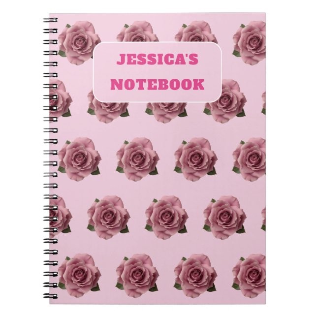 Editable Minimal Pink Rose Design Pattern Custom Anteckningsbok (Framsidan)