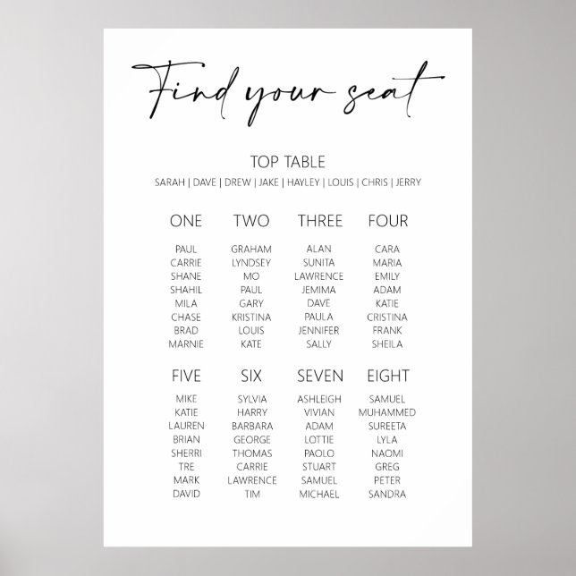 Editable Minimal Style Wedding Seating Plan Poster (Framsidan)