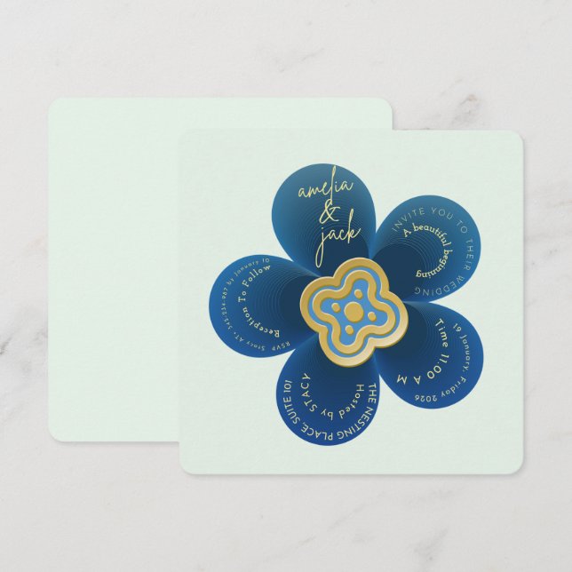 Editable Minimalist Flower Wedding Invite | Custom Inbjudningar (Fram/baksida)