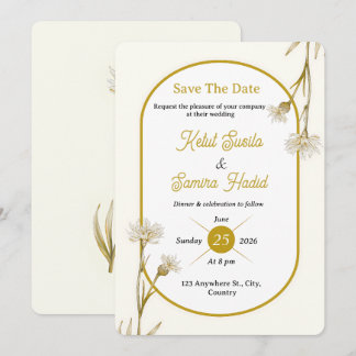Editable Minimalist Gold Botanical Wedding Invite Inbjudningar