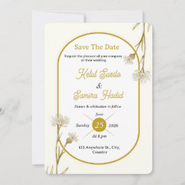 Editable Minimalist Gold Botanical Wedding Invite Inbjudningar