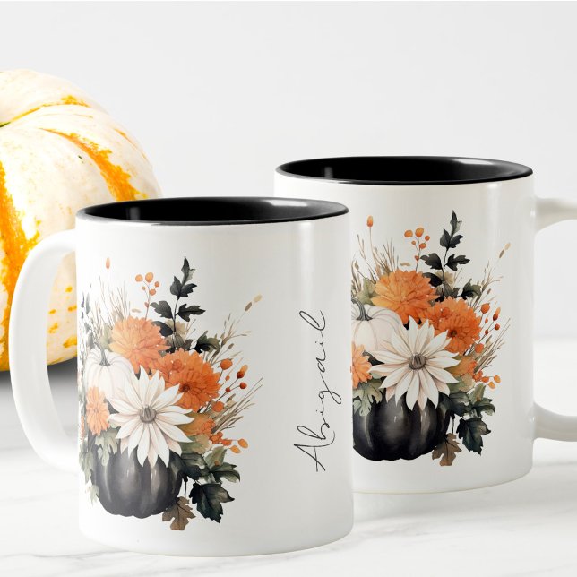 Editable Modern Cute Girly Boho Pumpkin Fall Två-Tonad Mugg (Skapare uppladdad)
