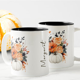 Editable Modern Cute Girly Orange Pumpkin Fall Två-Tonad Mugg