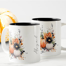 Editable Modern Cute Girly Orange Pumpkin Fall Två-Tonad Mugg