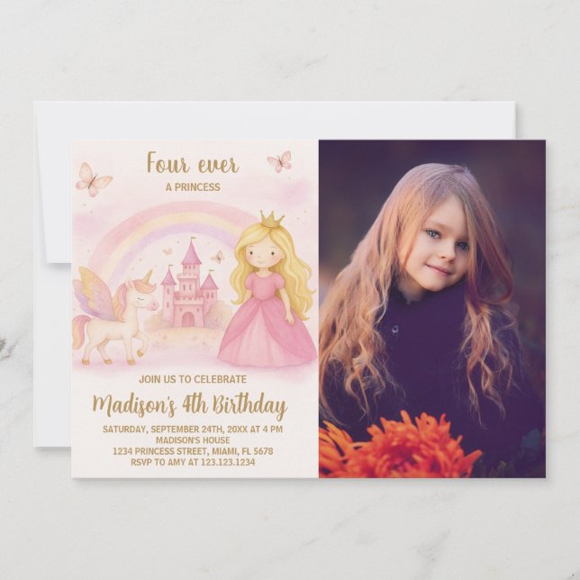 Editable Modern Girl Birthday Card med foto Inbjudningar (Framsida)