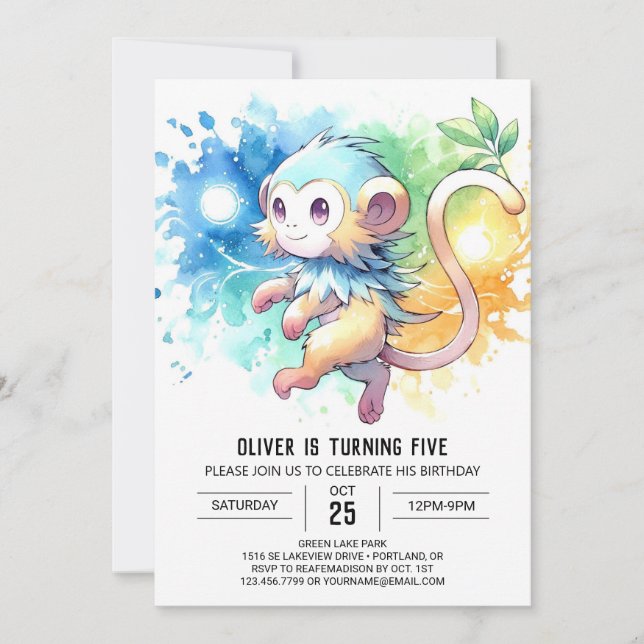 Editable Modern Monkey Birthday Inbjudningar (Framsida)