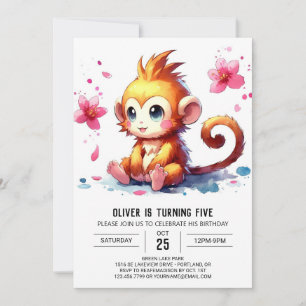 Editable Modern Monkey Birthday Inbjudningar