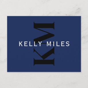 Editable Modern Namn Navy Blue Black White Vykort
