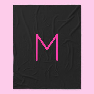 Editable Modern Rosa & Black Monogram Fleecefilt