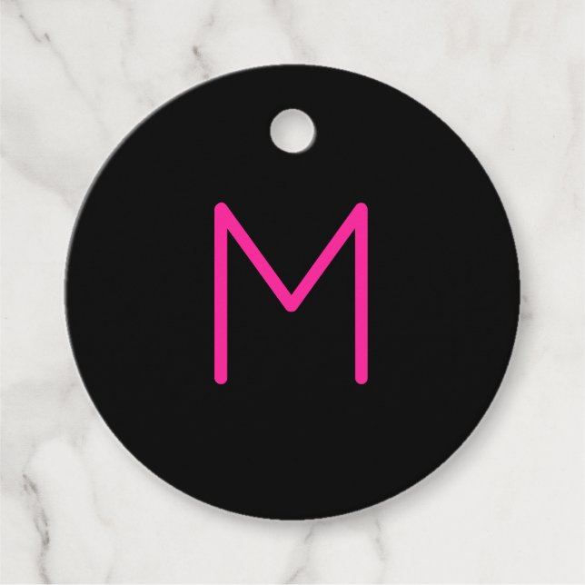 Editable Modern Rosa & Black Monogram Gåvor Etiketter (Framsida)