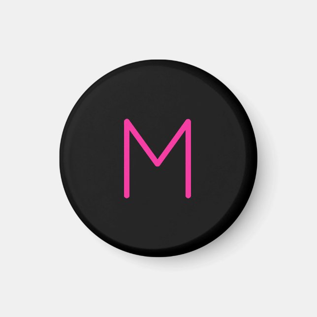 Editable Modern Rosa & Black Monogram Magnet (Framsidan)