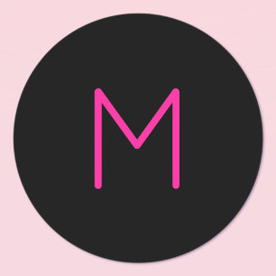 Editable Modern Rosa & Black Monogram Runt Klistermärke