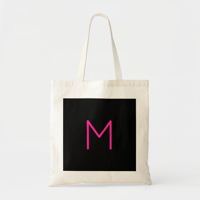 Editable Modern Rosa & Black Monogram Tygkasse (Framsidan)