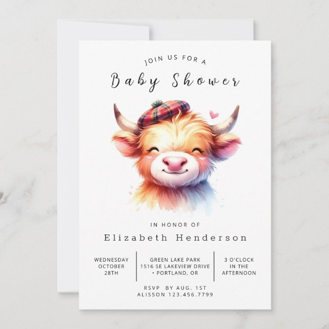 Editable Modern Whimsical Cow Baby Shower Inbjudningar (Framsida)