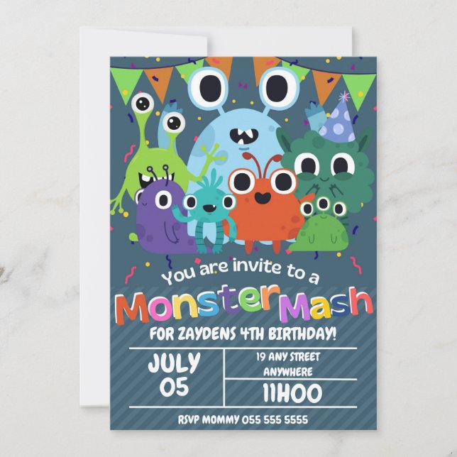 Editable Monster Födelsedagsfest inbjudan (Framsida)