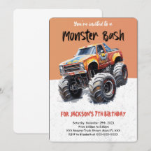 Editable Monster Lastbil Birthday