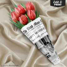 Editable Mors dag Newspaper Flower Bouquet