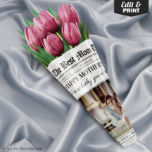 Editable Mors dag Newspaper Flower Bouquet