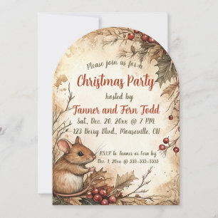 Editable Mouse och Berries jul Party Inbjudningar