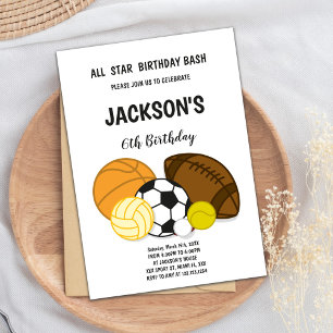 Editable Multi-Sport Party Inbjudan for Boys