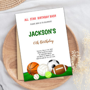 Editable Multi-Sport Party Inbjudan for Boys