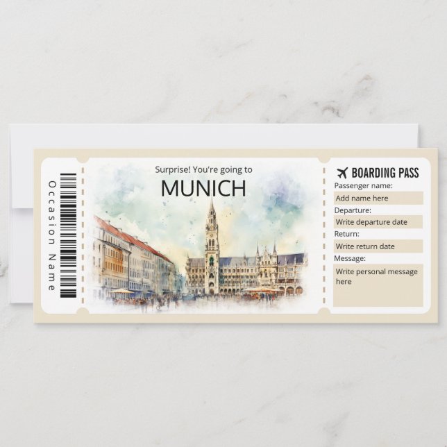Editable München biljett Tyskland boardingpass för Inbjudningar (Framsida)
